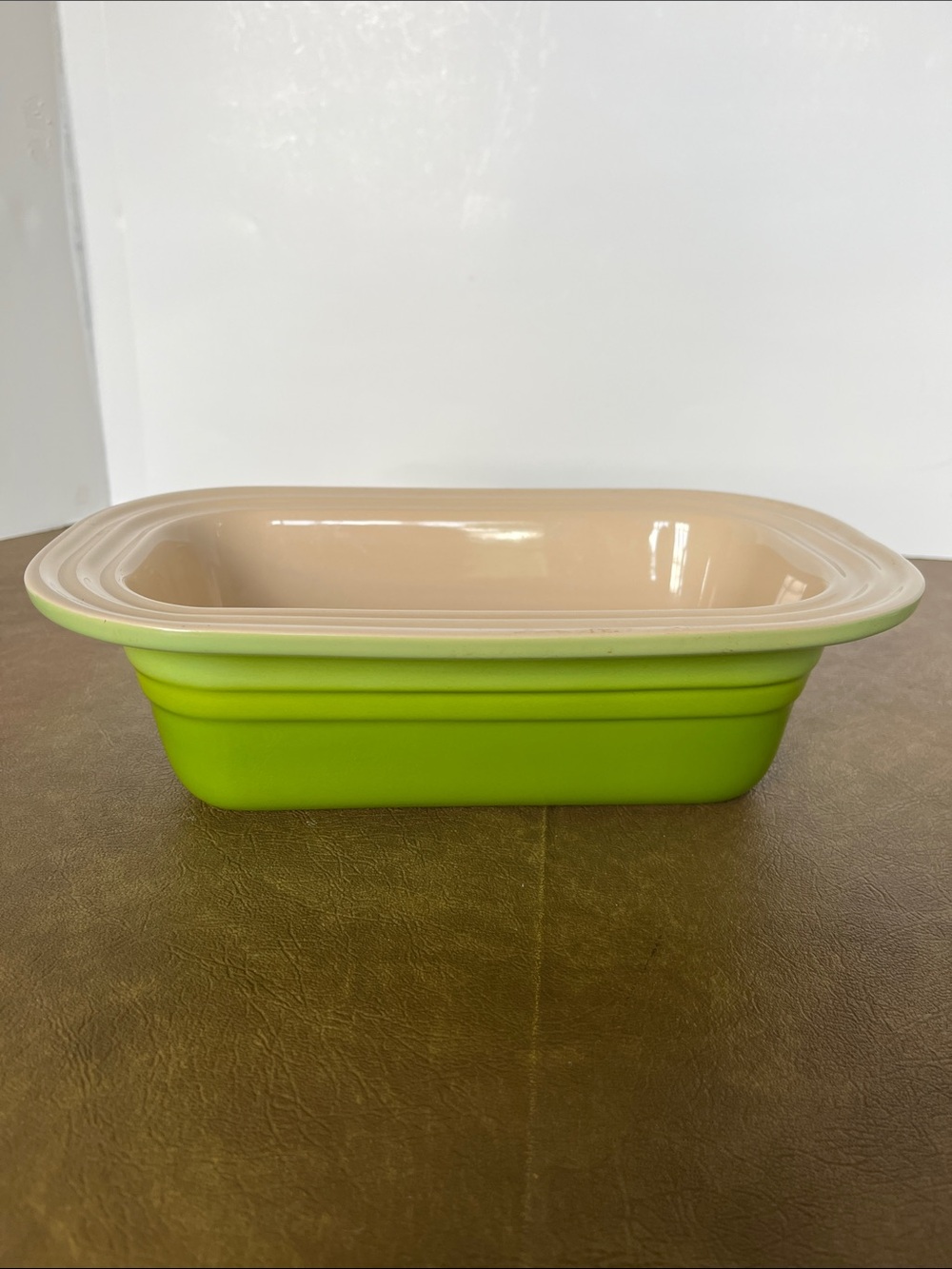 LeCreuset Stoneware Rectangular Baking Dish  Lime Green w Beige Interior